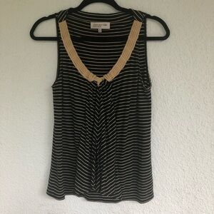 Jones NY sleeveless black and tan striped top